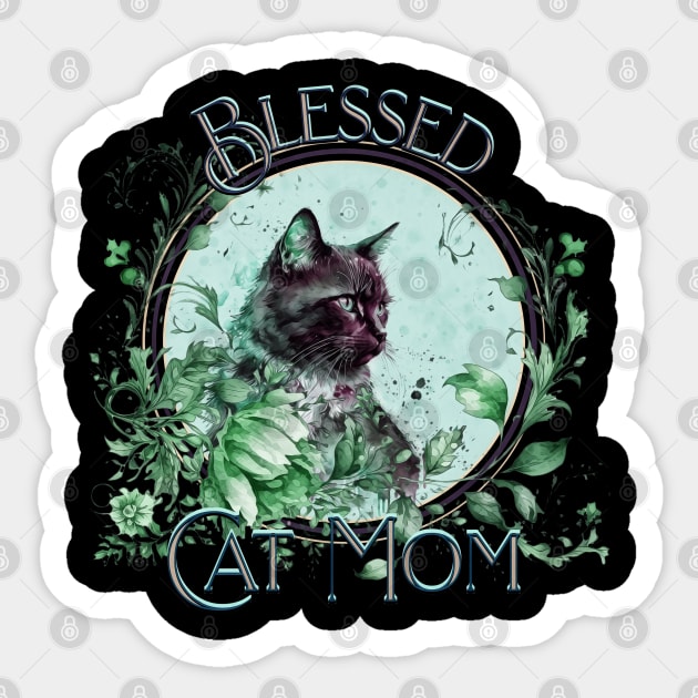 Mother's Day Blessed Cat Mom Mint Nip Green Sticker by mythikcreationz